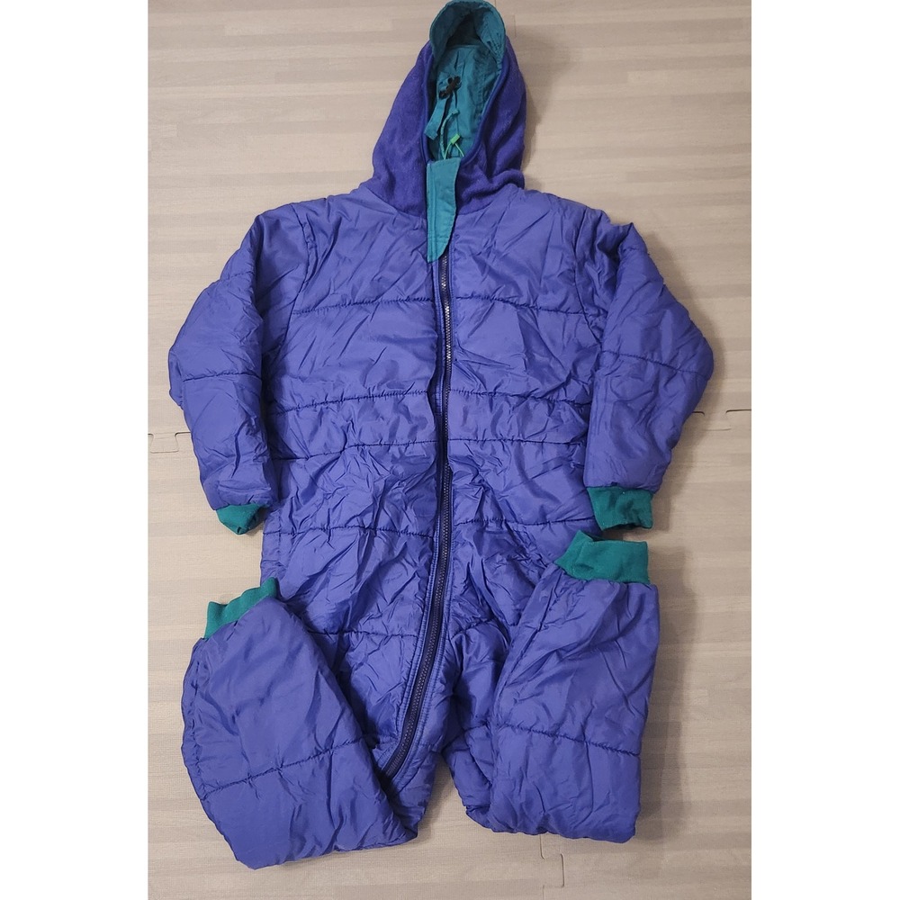 Vtg REI Insulated Bunting Snow Suit Purple Teal Fleece Lined Hooded Small 6-8